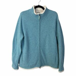 LL Bean Women’s Heathered‎ Blue Zip-Up Sweater w/Sherpa Fleece Lining Sz L